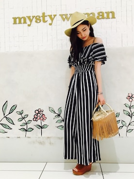 「mysty woman（ミスティウーマン）のアイテム（つなぎ/オールインワン）」を使った、みょんさん（レディース・159cm）の夏コーディネート