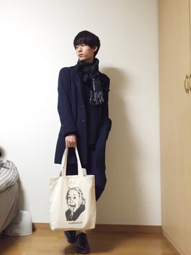 「寒い」｜「アイテム（ステンカラーコート）」を使った、しゅうさん（メンズ・168cm）の冬コーディネート