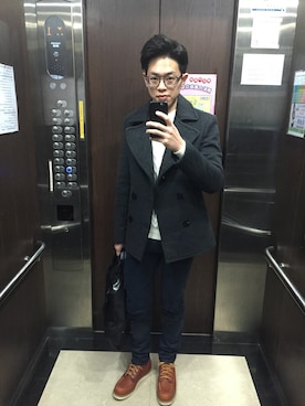 「RED WING SHOES（レッドウィング）のRed Wing Shoes Rubber-Soled Leather Boots（ブーツ）」を使った、Chang Kengさん（メンズ・176cm）の冬コーディネート