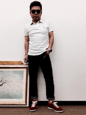 「赤い靴」｜「アイテム（スニーカー）」を使った、だいざえもんさん（メンズ・166cm）の夏コーディネート