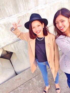 「ぺプラムトップス」｜「アイテム（チェスターコート）」を使った、373☺︎さん（レディース・157cm）の冬コーディネート