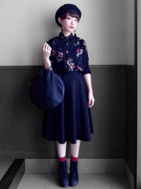 「skirt」｜「アイテム（ハンチング/ベレー帽）」を使った、HAZUKI SAWADAさん（レディース・150cm）の秋コーディネート