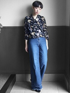 HAZUKI SAWADAさんの「FOREVER 21 Floral Print Bell-Sleeved Top（FOREVER 21｜フォーエバー トゥエンティーワン）」を使ったコーディネート
