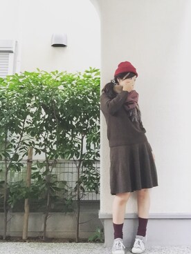「ニットアップ」｜「アイテム（ニットキャップ/ビーニー）」を使った、sugarandmoonsさん（レディース・163cm）の秋コーディネート