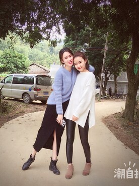 「UNKNOWN.（アンノウン）のアイテム（ニット/セーター、ホワイト系）」を使った、armylinさん（レディース）の冬コーディネート