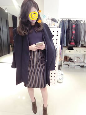 「blue」｜「アイテム（チェスターコート）」を使った、蕊蕊さん（レディース・158cm）の冬コーディネート