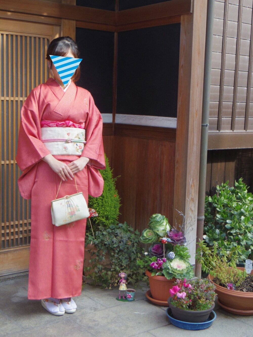 「着物、着付け」｜「母の付け下げのアイテム（浴衣、ピンク系）」を使った、cheshiさん（レディース・161cm）の冬コーディネートの1枚目の写真