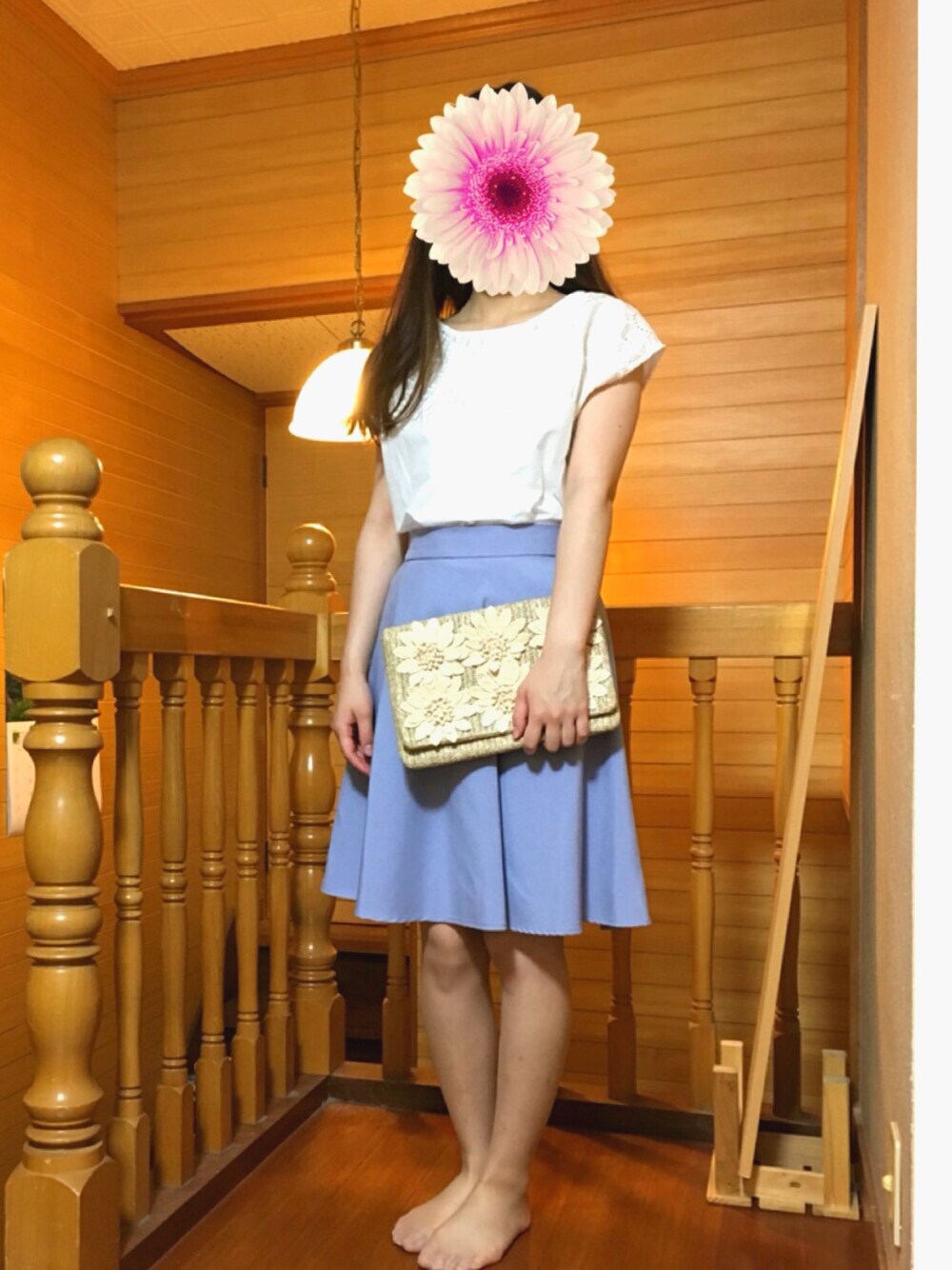 「ROPE' PICNICのアイテム（シャツ/ブラウス、ホワイト系）」を使った、cheshiさん（レディース・161cm）の夏コーディネートの1枚目の写真