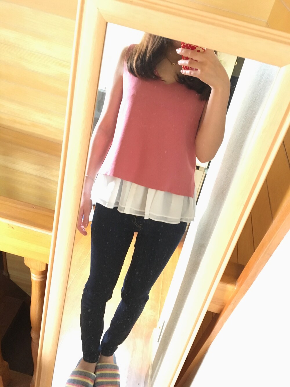 「Andemiuのアイテム（タンクトップ、ピンク系）」を使った、cheshiさん（レディース・161cm）の夏コーディネートの1枚目の写真