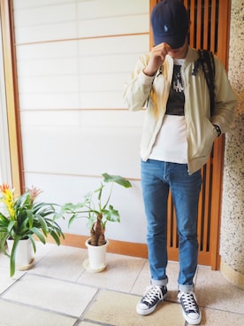 「アイテム（MA-1）」を使った、くらっちさん（メンズ・179cm・20代）の春コーディネート