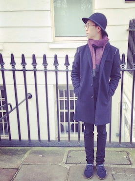 「TOPMAN（トップマン）のアイテム（帽子）」を使った、Nicolas Chungさん（メンズ・178cm）の冬コーディネート