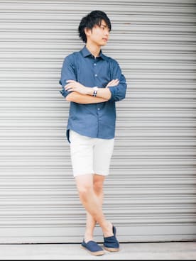 「BEAMS（ビームス）のアイテム（その他シューズ）」を使った、堀口英剛@monographさん（メンズ・168cm）の夏コーディネート