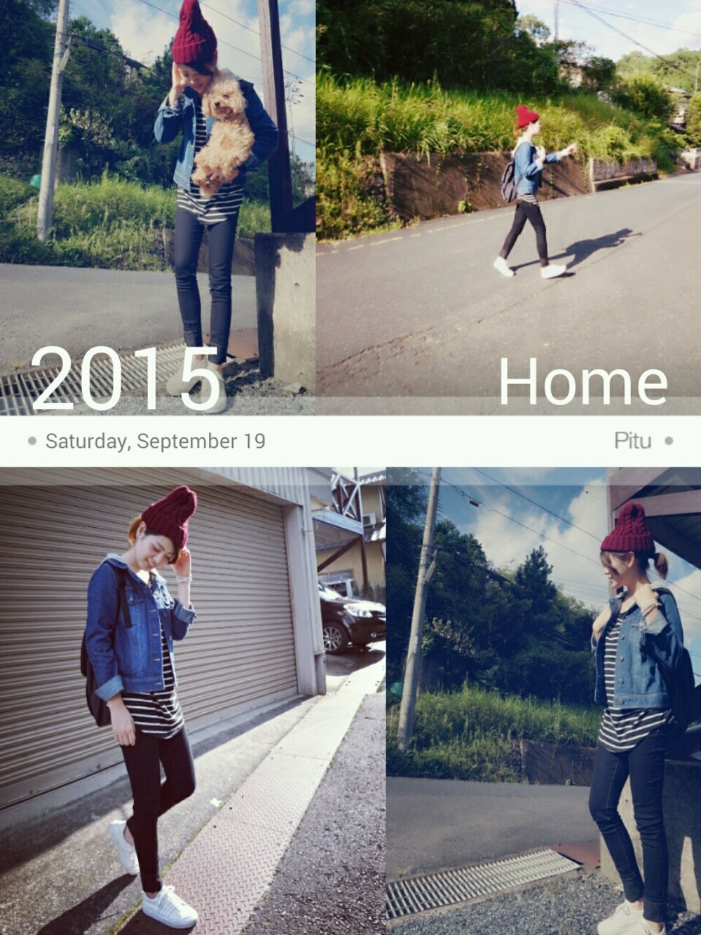 ブラック系のデニムパンツ、ブラック系のTシャツ/カットソー、ホワイト系のスニーカーを着用したレディースの秋コーディネートの1枚目の写真