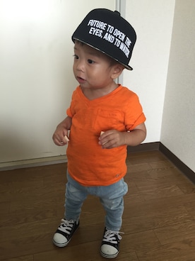 「BeBe（ベベ）のアイテム（キャップ）」を使った、ruisboyさん（キッズ・70cm）の夏コーディネート