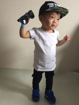 「BeBe（ベベ）のアイテム（キャップ）」を使った、ruisboyさん（キッズ・70cm）の夏コーディネート