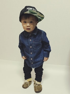 「BeBe（ベベ）のアイテム（キャップ）」を使った、ruisboyさん（キッズ・70cm）の秋コーディネート