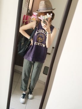 「GRL」｜「アイテム（カーゴパンツ）」を使った、mi-ta◡̈✩さん（レディース・158cm）の夏コーディネート