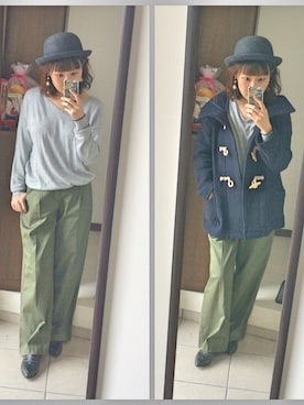 「Pコート」｜「アイテム（ダッフルコート）」を使った、mi-ta◡̈✩さん（レディース・158cm）の冬コーディネート