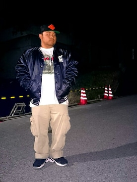 「メッシュキャップ」｜「アイテム（スタジャン）」を使った、はたぼーさん（メンズ・165cm）の春コーディネート