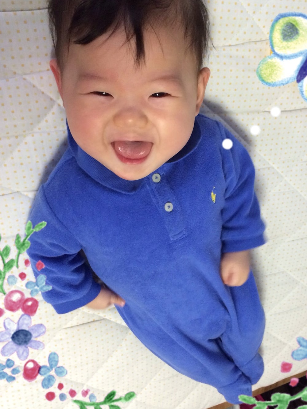 「POLO RALPH LAURENのあんよつきロンパース（つなぎ/オールインワン、ブルー系）」を使った、ioさん（メンズ・70cm）の夏コーディネートの1枚目の写真