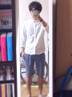 「涼しげ」｜「アイテム（その他シューズ）」を使った、辻永 元彌さん（メンズ・168cm）の夏コーディネート