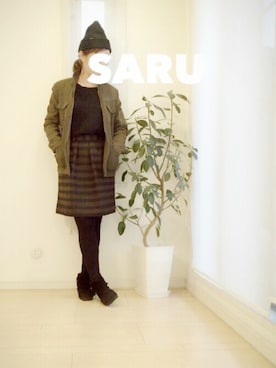 「コクーンスカート」｜「アイテム（ミリタリージャケット）」を使った、saruさん（レディース・160cm）の秋コーディネート