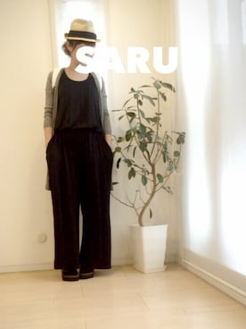 「ビルケン風サンダル」｜「アイテム（オールインワン・サロペット）」を使った、saruさん（レディース・160cm）の夏コーディネート