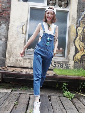 「MEIER.Q（マイヤーキュー）のアイテム（オールインワン・サロペット）」を使った、Heidi CooLさん（レディース・170cm）の夏コーディネート