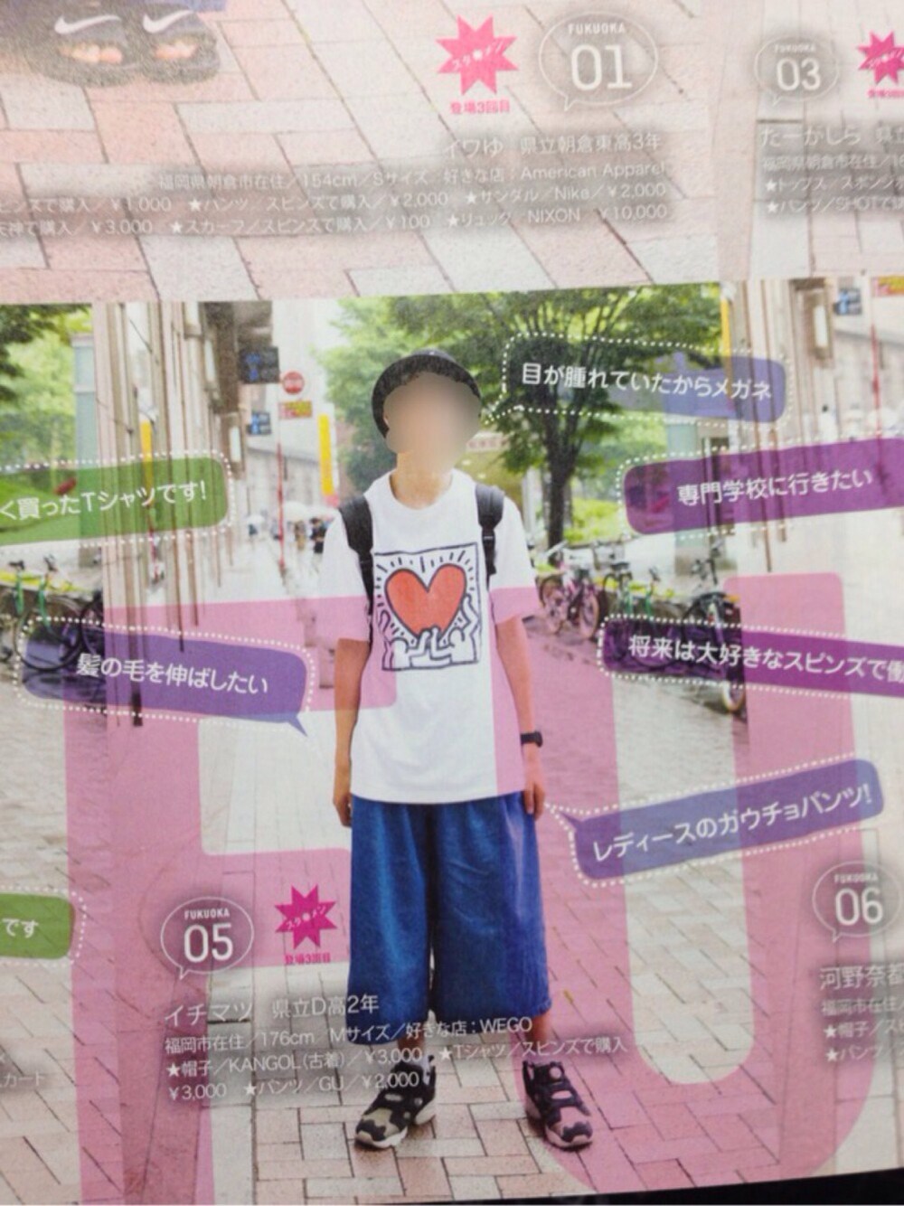 「HR、HRスナップ、キースへリング、ガウチョパンツ、ガウチョパンツ GU 、ガウチョパンツ デニム」｜「Keith Haringのアイテム（Tシャツ/カットソー、ホワイト系）」を使った、いちまつ君さん（メンズ・176cm）の秋コーディネートの1枚目の写真