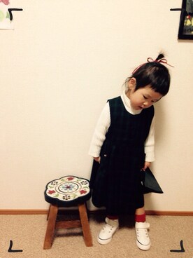 「タータンチェック」｜♥︎kululuさん（キッズ・100cm）の冬コーディネート