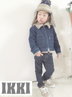 「COMME CA DU MODE（コムサデモード）のアイテム（デニムジャケット）」を使った、IKKIさん（キッズ・110cm）の冬コーディネート