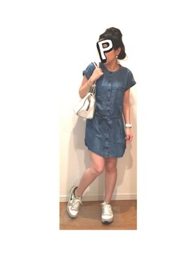 「肌見せ」｜「アイテム（腕時計）」を使った、ぽんちゃむさん（レディース・150cm）の夏コーディネート