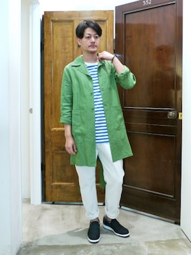 「アイテム（チェスターコート）」を使った、GARUさん（メンズ・176cm）の夏コーディネート