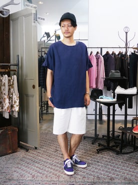 「アイテム（バングル/リストバンド）」を使った、GARUさん（メンズ・175cm）の夏コーディネート