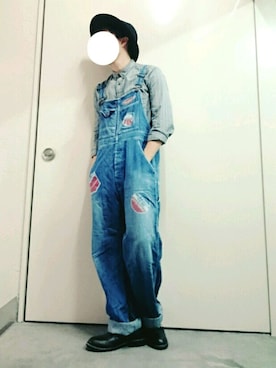 「HYSTERIC GLAMOUR（ヒステリックグラマー）のアイテム（オールインワン・サロペット）」を使った、くっちーさん（メンズ・166cm）の秋コーディネート