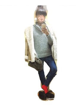 「Another Edition（アナザーエディション）のアイテム（ムートンコート）」を使った、chiharuさん（レディース・158cm）の秋コーディネート