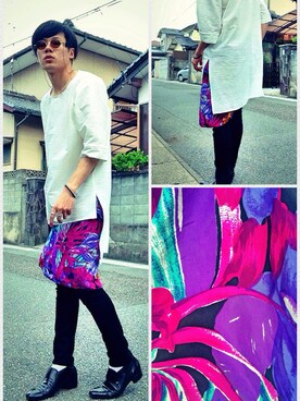 「レザースリッポン（ドレスシューズ、ブラック系）」を使った、yu-さん（メンズ・176cm）の夏コーディネート