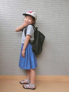 「abcd（ナシ）のアイテム（キャップ）」を使った、 haruuuさん（キッズ・110cm）の夏コーディネート