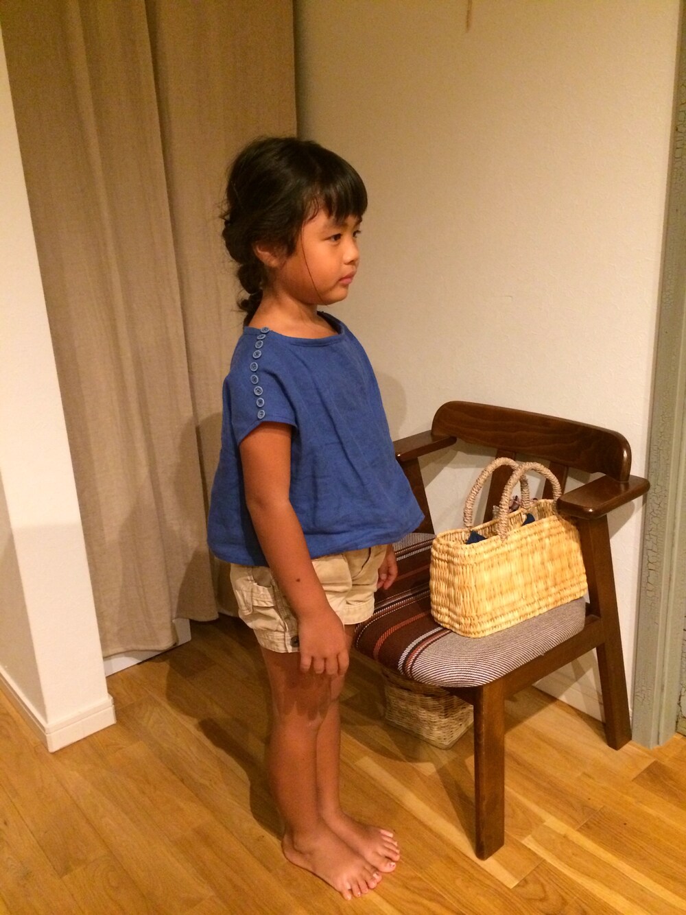 「kids」｜「Handmadeのアイテム（シャツ/ブラウス、ブルー系）」を使った、nokoさん（キッズ・110cm）の夏コーディネートの1枚目の写真