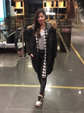 「WEAR」｜「アイテム（ダウンジャケット/コート）」を使った、Cathy/千千さん（レディース・157cm）の冬コーディネート