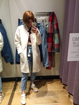「FOREVER 21（フォーエバー トゥエンティーワン）のアイテム（ジャケット/アウター、ホワイト系）」を使った、Momokoooさん（レディース・160cm）の冬コーディネート