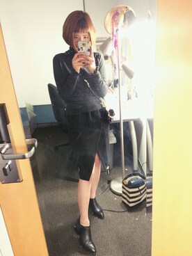 「ZARA（ザラ）のアイテム（ニット/セーター、グレー系）」を使った、Momokoooさん（レディース・160cm）の冬コーディネート