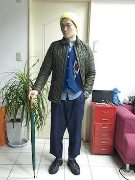 「LAVENHAM（ラベンハム）のアイテム（ナイロンジャケット）」を使った、ALさん（メンズ・174cm）の冬コーディネート
