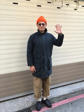「barbour」｜「アイテム（ダウンジャケット/コート）」を使った、ALさん（メンズ・174cm）の冬コーディネート