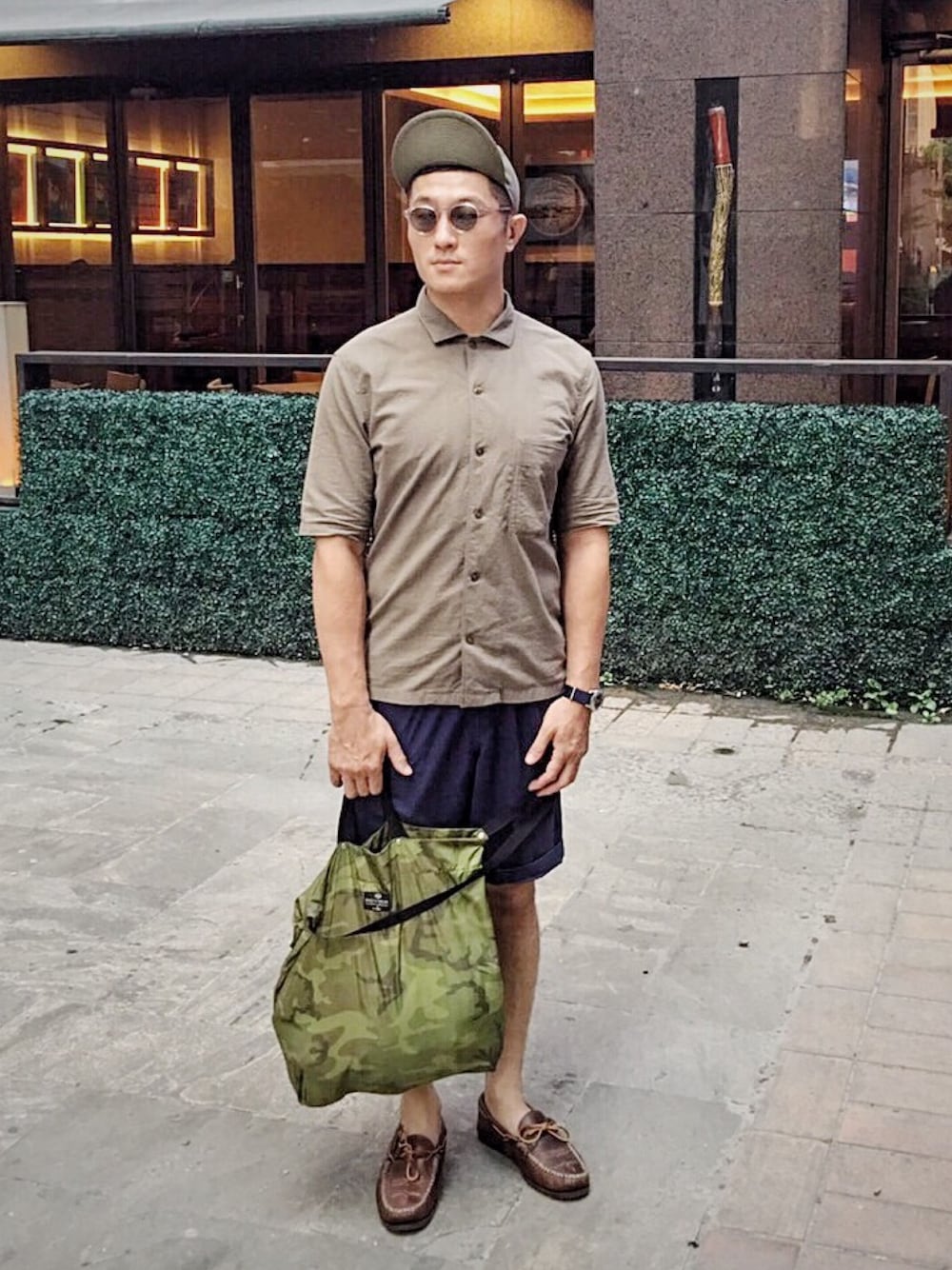 「vintage、Moscot、BEAMS BOY、yuketen」｜「VINTAGEのアイテム（帽子、グリーン系）」を使った、ALさん（メンズ・174cm）の夏コーディネートの1枚目の写真