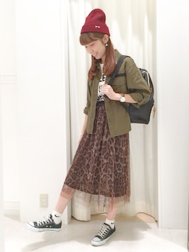 「AS KNOW AS PINKY（アズノゥアズピンキー）のアイテム（ミリタリージャケット）」を使った、kanaeさん（レディース・161cm）の夏コーディネート
