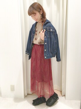 「AS KNOW AS PINKY（アズノゥアズピンキー）のアイテム（デニムジャケット）」を使った、kanaeさん（レディース・161cm）の秋コーディネート
