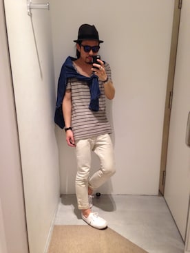 「Waste(twice)（ウェストトゥワイス）のアイテム（帽子）」を使った、HIROYUKI WATANABEさん（メンズ・177cm）の春コーディネート
