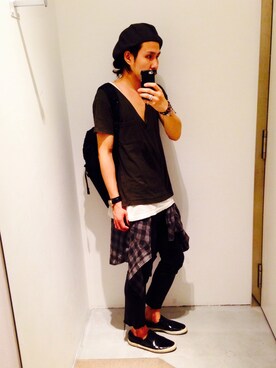 「Y's（ワイズ）のアイテム（キャスケット）」を使った、HIROYUKI WATANABEさん（メンズ・177cm）の夏コーディネート