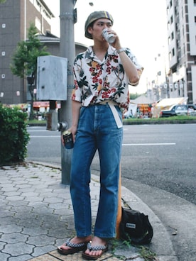 「祭り」｜「アイテム（ハンチング/ベレー帽）」を使った、タ ク ムさん（メンズ・170cm）の夏コーディネート